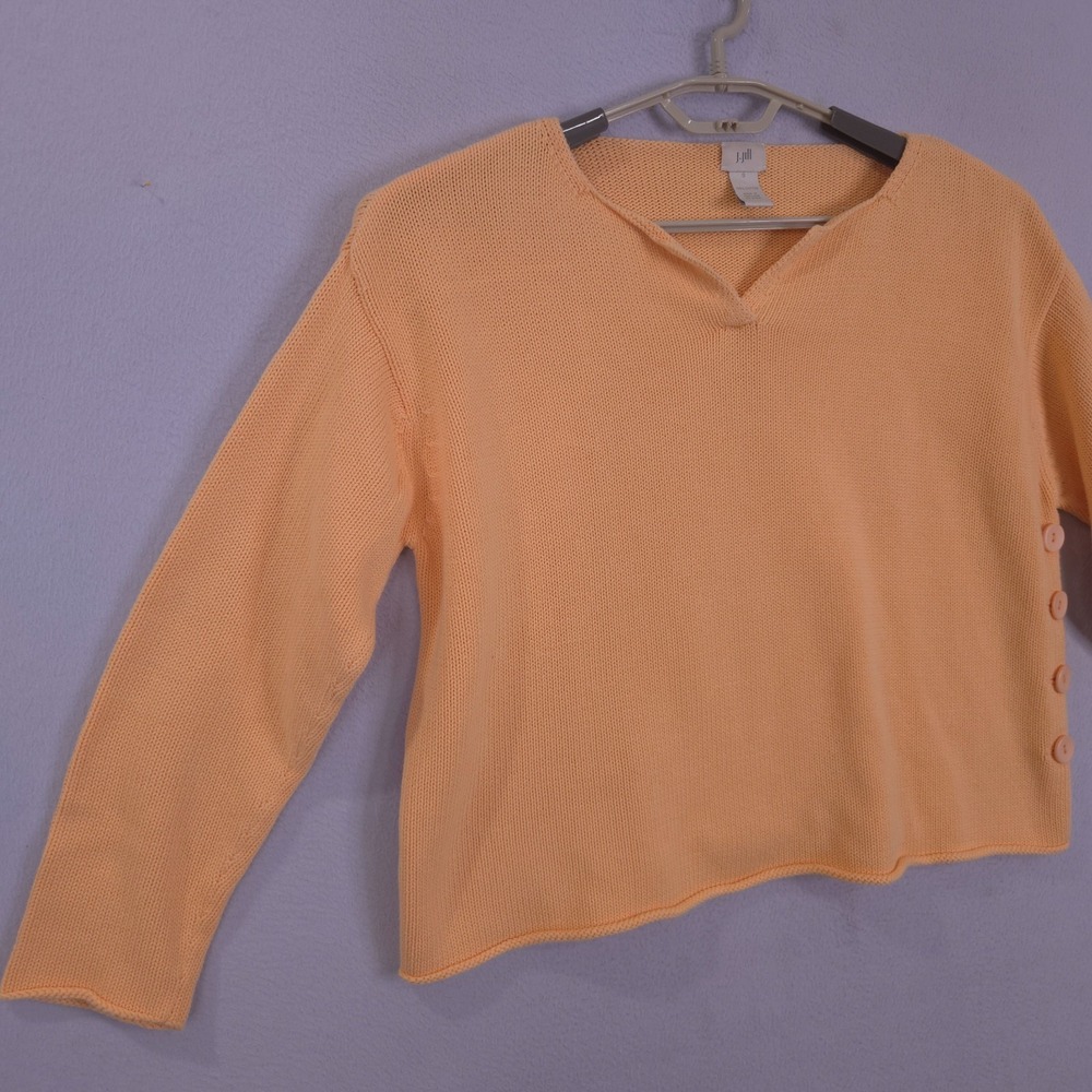 J Jill Sweater Womens Orange Small Long Sleeve Cropped Side Button Pullover - Picture 10 of 16